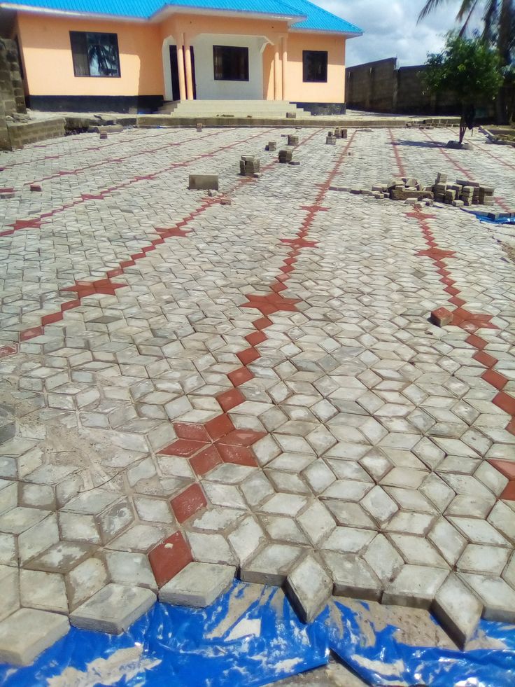 White and red residential paving
